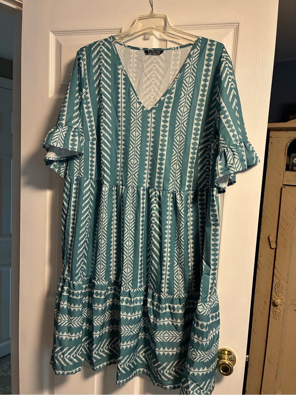 BloomChic Teal & White Aztec-Print Sundress